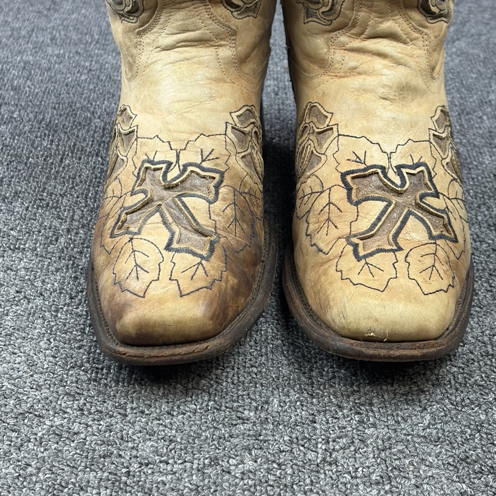 Corral R2375 Boots Womens 10 M Antique Saddle Tan Cross Rose Square Toe Western - Picture 4 of 9